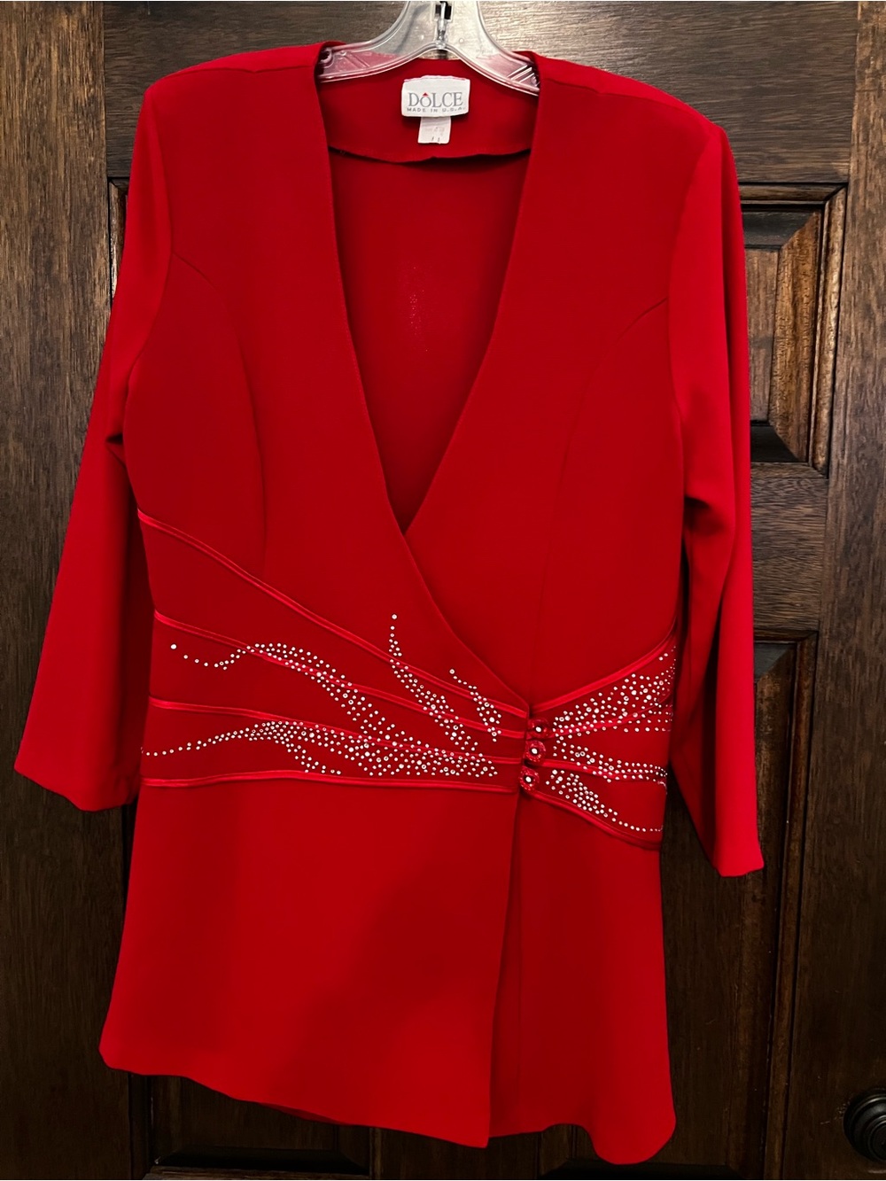 Dolce Red Embellished V-Neck Blazer - Picture 2 of 5